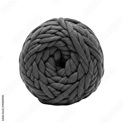 A close-up view of a ball of gray yarn with a soft and textured appearance isolated on transparent background