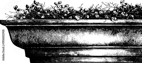 Minimal architectural cornice with botanical silhouette design for retro aesthetic