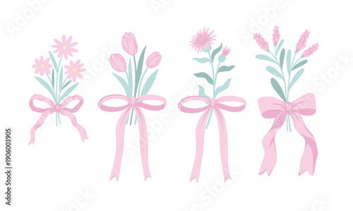 Pastel bow flowers vector isolated with floral frames .