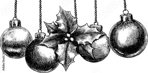 Timeless holiday ornament design featuring vintage botanica with festive decoration