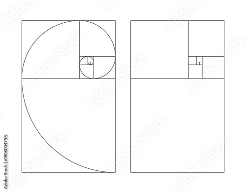 Golden ratio vertical harmony proportions template collection. Fibonacci numbers, array set.