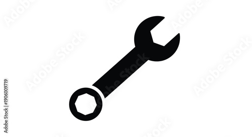 Simple black wrench icon against a white background silhouette