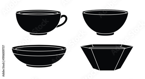 Four black bowl silhouettes arranged on a white background silhouette