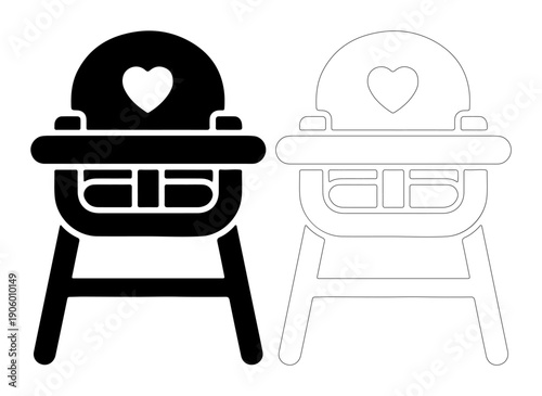Simple baby high chair icon with heart detail, perfect for parenting or childcare themes.