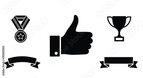 Achievement icons featuring a thumb up and ribbons silhouette