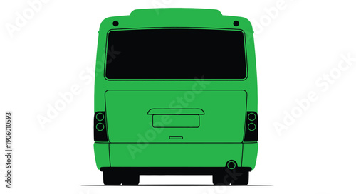 Rear view of a bright green bus in flat style silhouette