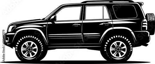 Off-road vehicle icon. Suv. Black silhouette. Side view. Vector
