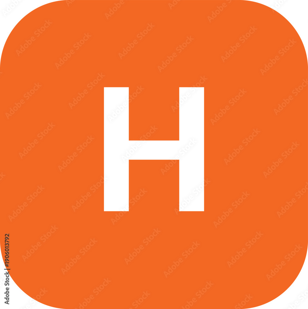 Fototapeta premium H Letter Icon in Rounded Square, Orange Flat Vector