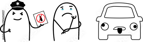 Minimalist doodle scene of people fined by officer for drinking and driving