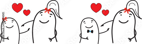 Minimalist doodle mother hugging her children with love