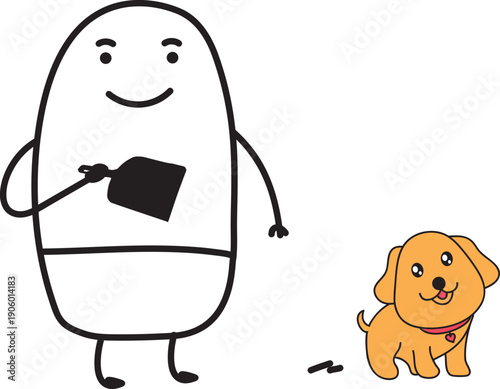 Minimalist doodle pet dad picking up dog poop
