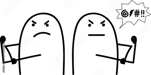 Minimalist doodle angry character talking badly about others