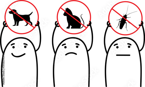 Minimalist doodle funny prohibition signs animals