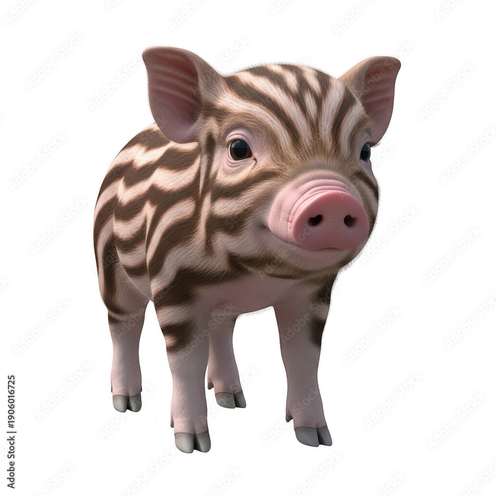 Fototapeta premium A pixelated image of a zebra piglet standing on a white background