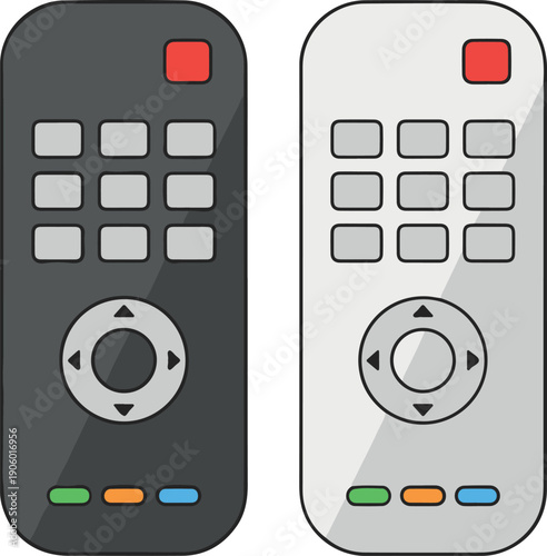 Modern television remote control set, minimal flat vector illustration