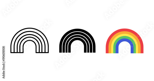 Progression of rainbow design from outline to colorful spectrum