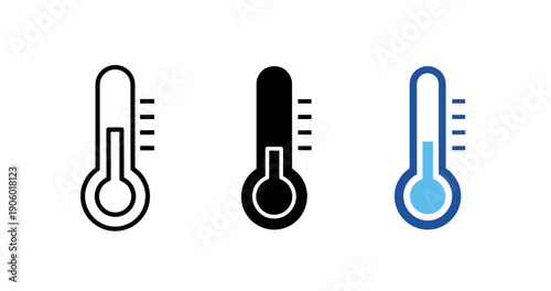 Three thermometer icons in black and blue on white background
