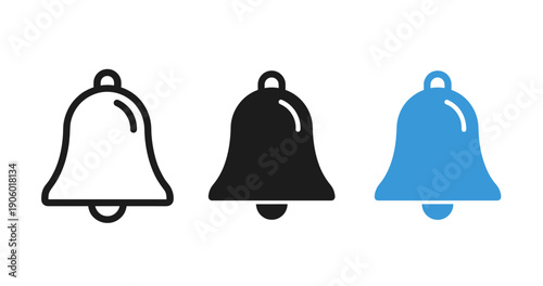 Bell icon set with white, black, and blue variations