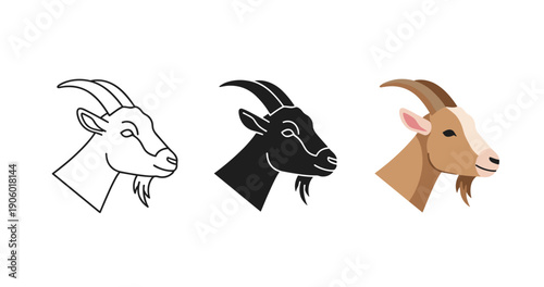 Illustration of goat head silhouettes in line art and color