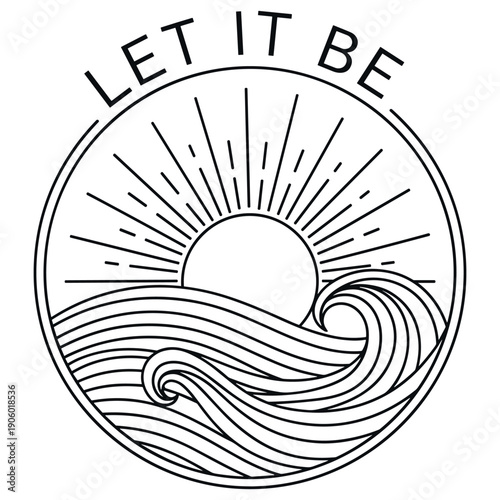 Let it be sunburst and ocean wave minimalist line art design