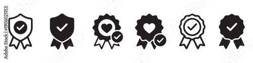Minimal Black Badge Verification Icon Set on White Background.