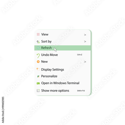 Desktop Right Click Context Menu Interface Refresh and System Options UI.