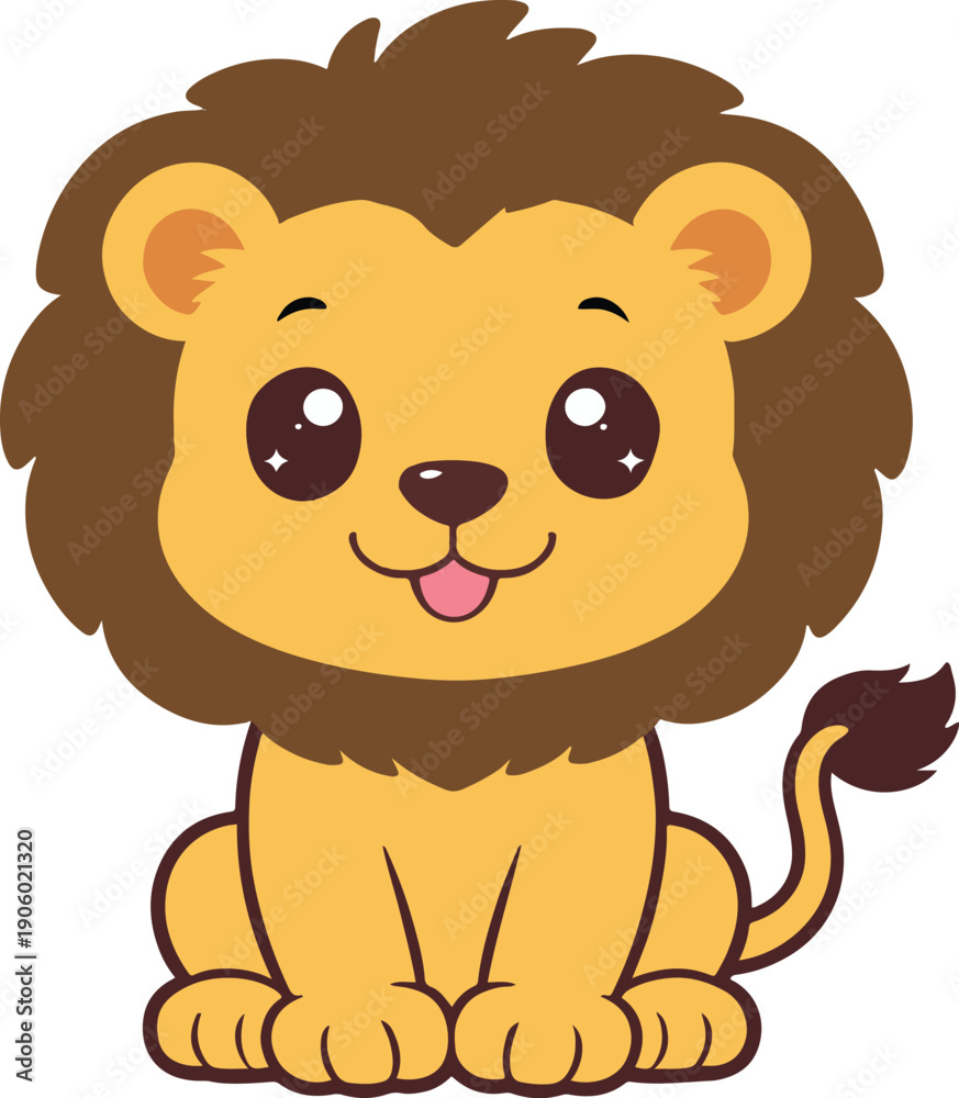 Fototapeta premium Cute baby lion sitting with a friendly expression, cheerful flat vector illustration