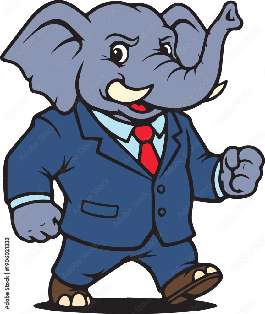 Obraz premium Confident Elephant Business Mascot Character in Suit Cartoon Illustration