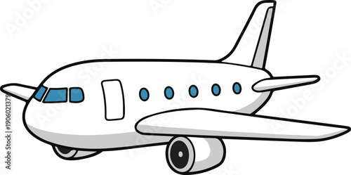 Modern passenger airplane flying, clean minimalist vector illustration