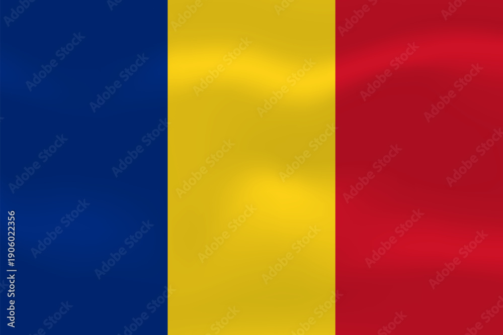 Fototapeta premium Romania flag with wavy silk effect. Vector flag symbolizing national pride, identity, heritage, patriotism and authority