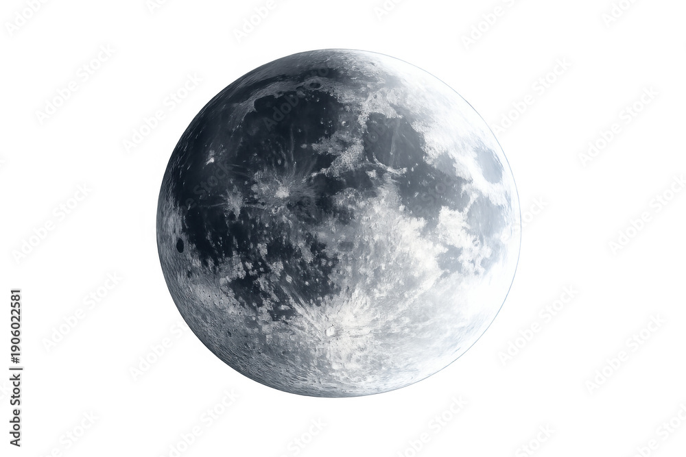 Naklejka premium Full moon against a transparent background showing detailed lunar surface with craters and illuminating space