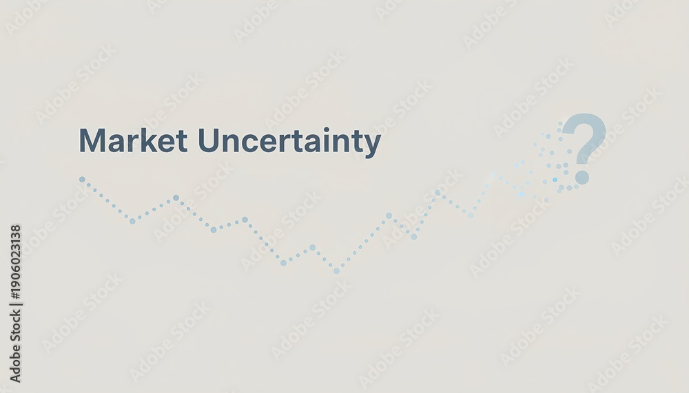 Fototapeta premium Finance concept image showing the words ‘Market Uncertainty’ with a dotted line graph that fades and changes direction, ending near a subtle question mark icon