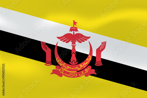Brunei flag with wavy silk effect. Vector flag symbolizing national pride, identity, heritage, patriotism and authority