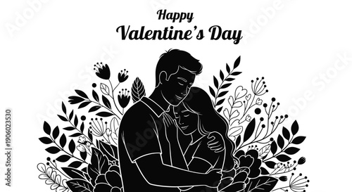 Couple embracing amidst floral decorations a valentine s day silhouette
