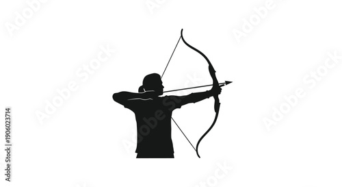 Archer drawing bow with arrow a striking black silhouette