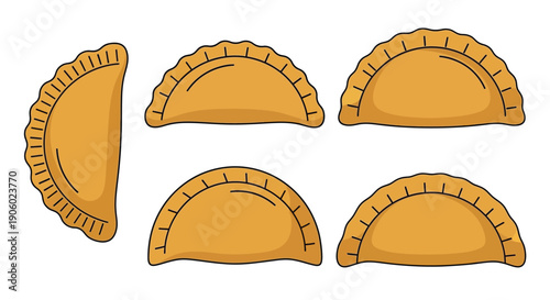 Illustration of golden empanadas in a flat design silhouette