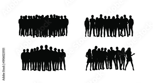 Crowd of people depicted in distinct black shapes silhouette