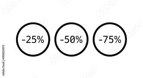 Three circular discount signs with percentage values silhouette