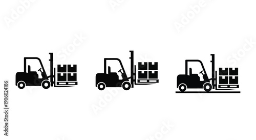 Three forklift trucks carrying pallets a simple graphic silhouette