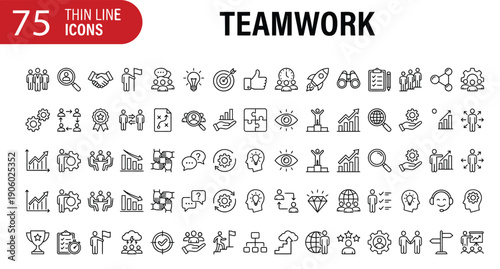 Teamwork line icons set. Businessman outline icons collection. Work group and human resources. Business teamwork, human resources, meeting, partnership, meeting, work group, success - stock vector.