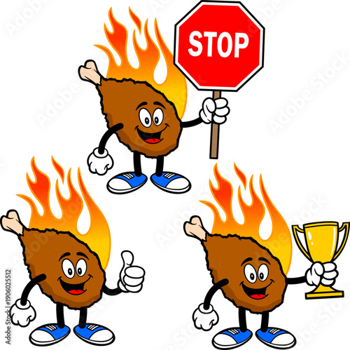 Hot Wing Set 03, Hand Drawn illustrations of Hot Wing Mascots in various poses.