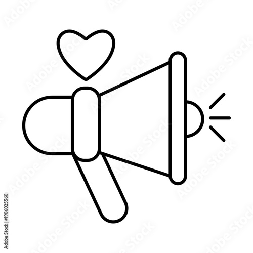 Megaphone speaker for announcing Valentine's Day messages, with heart sign for festive decorations, congratulations. Vector.