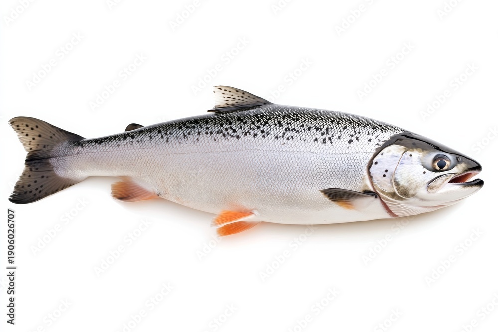 Obraz premium Salmon fish displayed on a white background for culinary and educational purposes without any additional objects or distractions