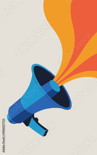 Blue megaphone broadcasting vibrant sound waves announcement communication concept graphic design illustration for marketing promotion social media campaign loud announcement news alert public relatio