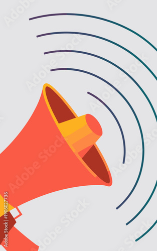 Modern megaphone broadcasting sound waves communication announcement promotion alert message concept graphic illustration for marketing advertising social media campaigns and public relations news