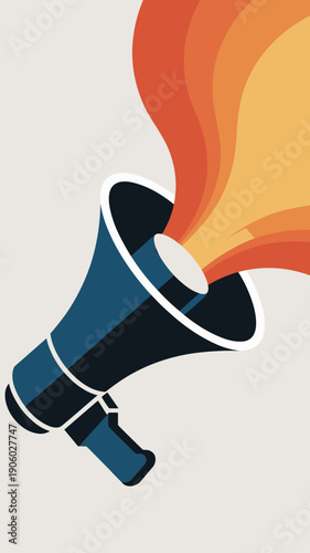 Blue megaphone broadcasting vibrant waves of sound and energy for marketing announcements public relations campaigns and communication strategies bold modern graphic for advertising promotions and soc