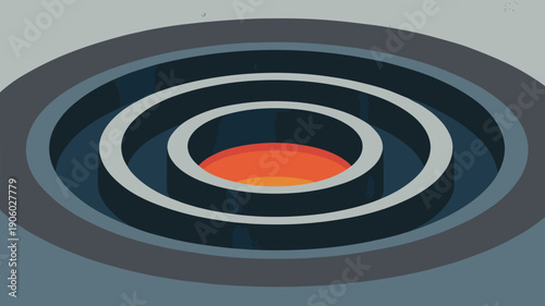 Concentric circles abstract geometric background with glowing orange core representing target goal or energy source concept for business innovation and technology presentations modern graphic design