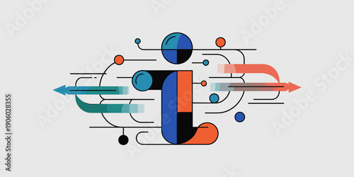 Abstract geometric infographic element with flowing lines and arrows representing data flow information exchange and network connectivity modern minimalist design for technology business and communica