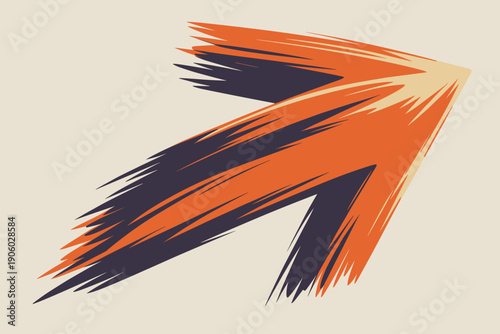 Dynamic abstract arrow graphic representing forward momentum progress growth and success with energetic orange and dark blue strokes on a light neutral background for business presentations marketing