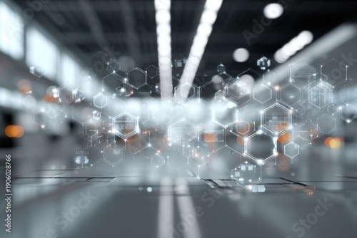 Corporate future technology background with AI and data integration designed for usability, bright lighting, clean neutral colors.